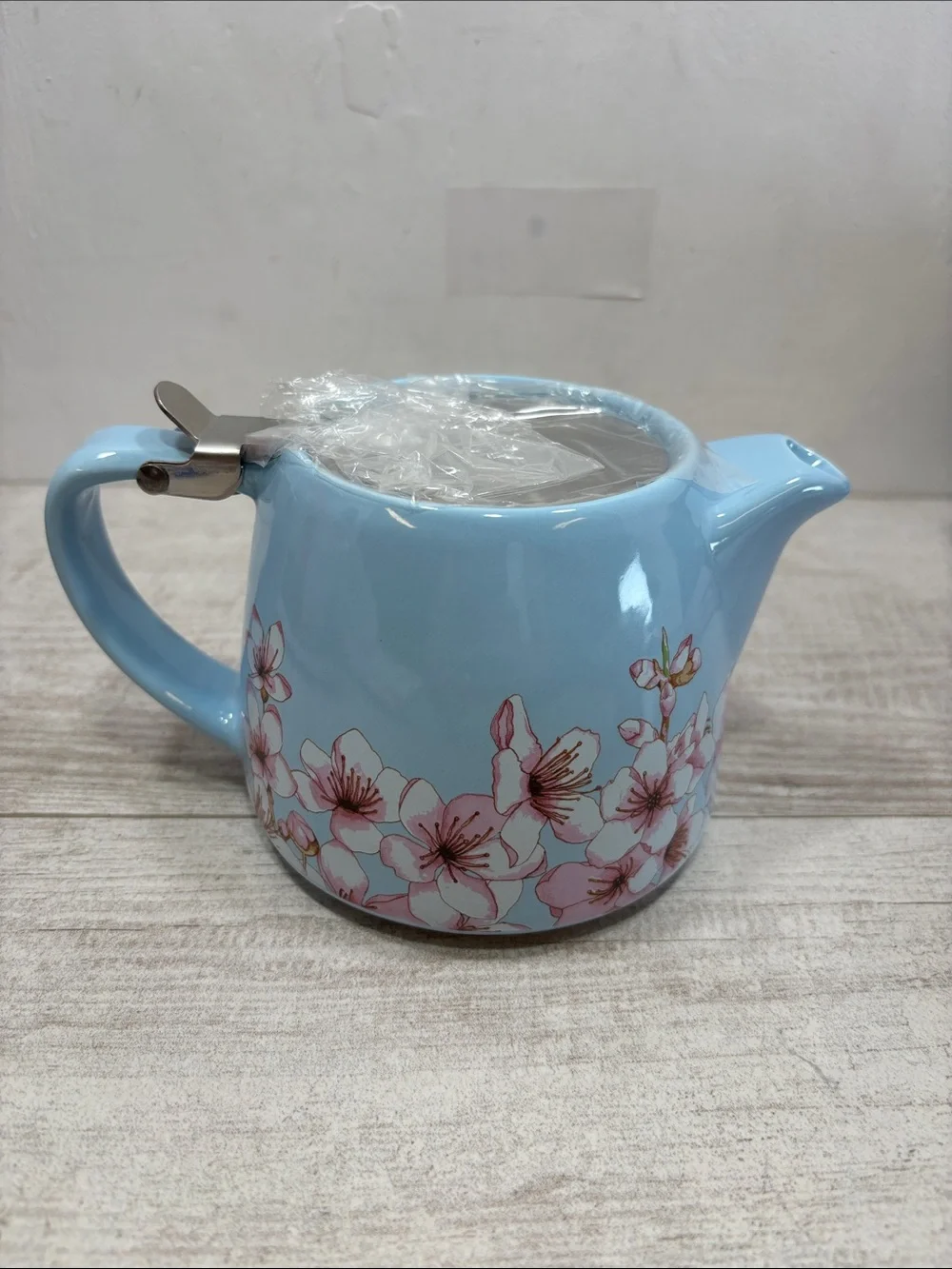 Alfred Cherry Blossom Blue Ceramic Teapot Stainless Steel Infuser NIB